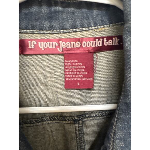 If Your Jeans Could Talk Vintage Denim Jacket Dress Size LG Lightly Distressed - Picture 3 of 4